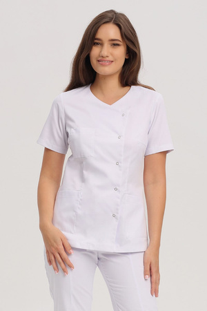 Żakiet medyczny damski biały zapinany na bok ZA 09, krótki rękaw, Premium