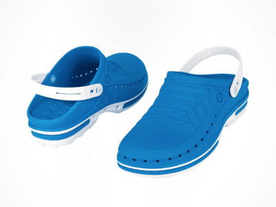 Obuwie operacyjne Wock Clog 07 z paskiem, buty medyczne unisex w kolorze chabrowym i białym