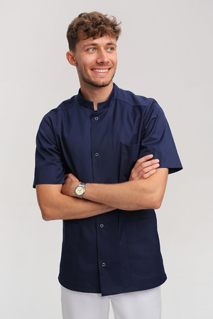 Bluza medyczna męska granatowa BL 58, krótki rękaw, Premium