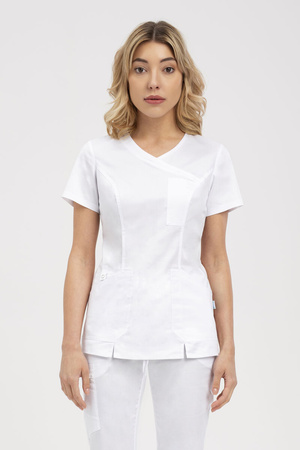 Bluza medyczna damska biała BL 50, krótki rękaw, Comfort Stretch