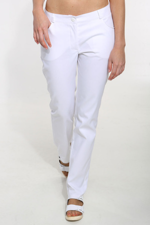 Spodnie medyczne damskie białe SE 75, Premium Stretch