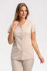 Żakiet medyczny damski z dekoltem V ZA 10.2, beż piaskowy, krótki rękaw, Premium Stretch Cotton