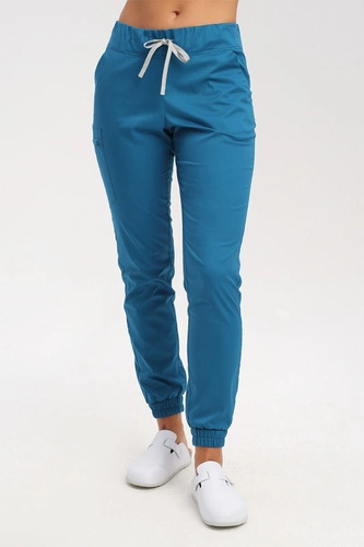 Women's medical petite trousers SE 92, dark turquoise, Comfort Stretch