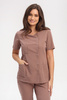 Women's medical jacket with side fastening ZA 09, mocha, short sleeve, Elegant Stretch