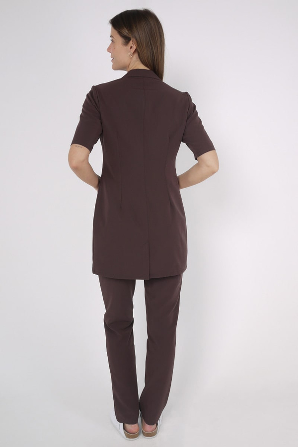 Fartuch medyczny damski czekoladowy FA 41.0, krótki rękaw, Elegant Stretch