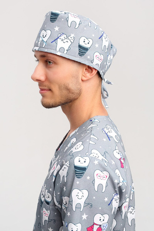 Surgical cap with terry cloth band - pattern Funny teeth