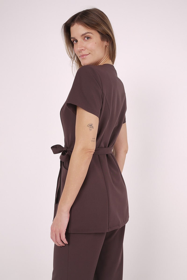 Żakiet medyczny damski czekoladowy ZA 15, krótki rękaw, Elegant Stretch