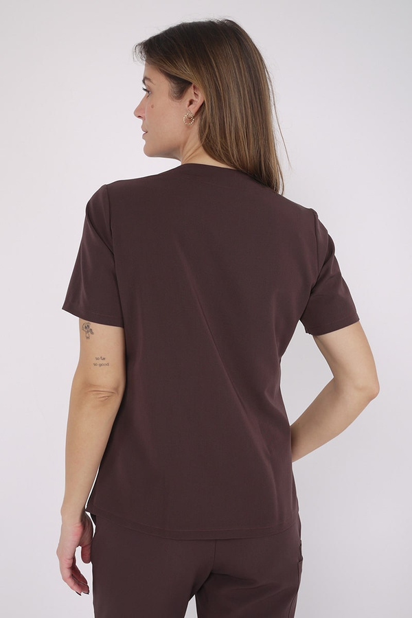 Women's loose medical sweatshirt BL 63, chocolate, short sleeve, scrubs Elegant Stretch