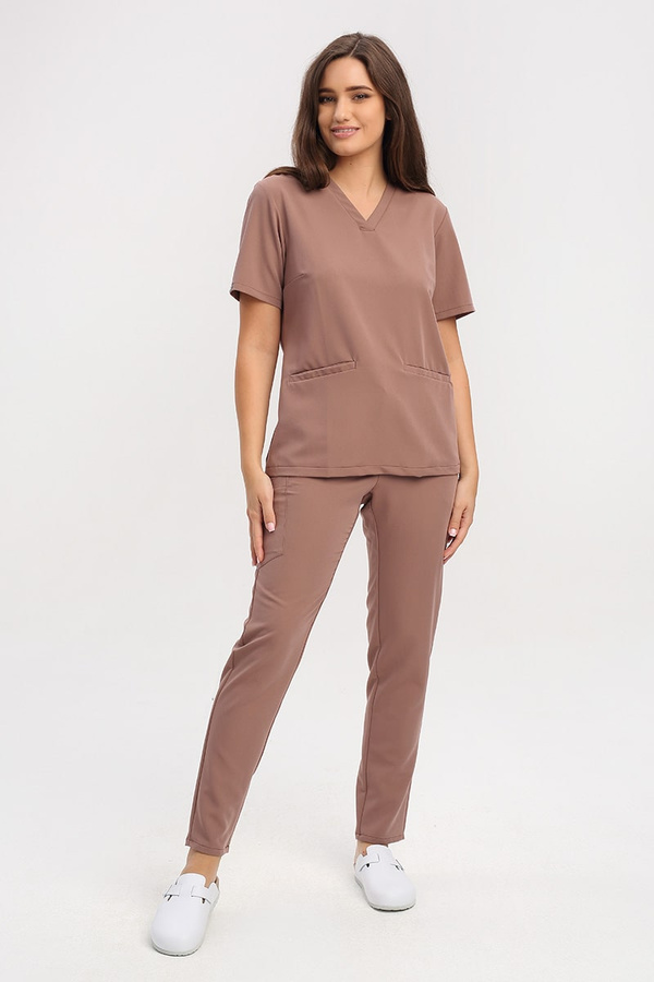 Women's loose medical sweatshirt BL 63, mocha, short sleeve, scrubs Elegant Stretch