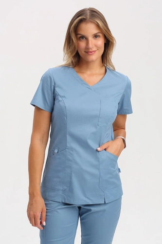 Bluza medyczna damska denim BL 50, krótki rękaw, Comfort Stretch
