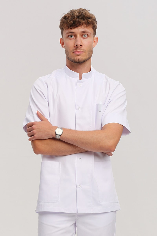 Men's medical blouse BL 58, white, short sleeve, Premium