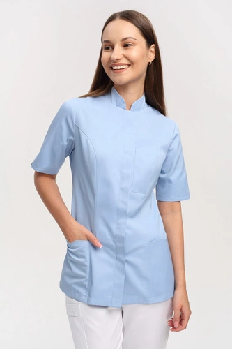 Women's medical jacket ZA 16, light blue, short sleeve, Premium