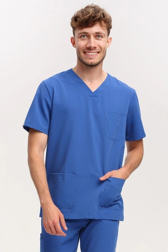 Bluza medyczna męska chabrowa BL 59, krótki rękaw, Elegant Stretch