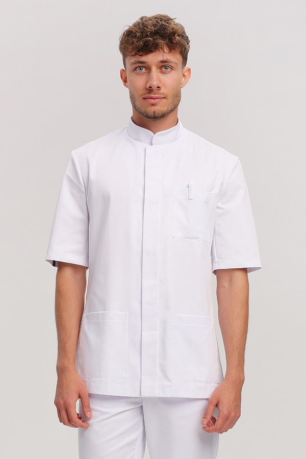 Men's medical jacket MA 29, white, short sleeve, Premium