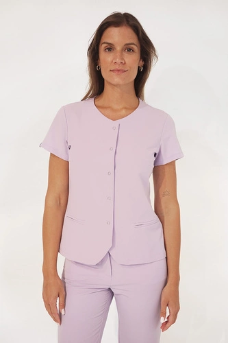 Women's medical blouse BZ 01, lavender, short sleeve, Elegant Stretch