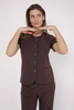 Women's medical blouse BZ 01, chocolate, short sleeve, Elegant Stretch