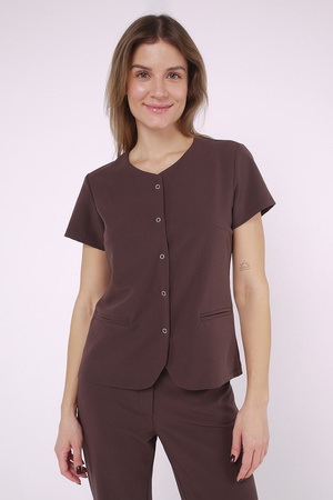 Women's medical blouse BZ 01, chocolate, short sleeve, Elegant Stretch