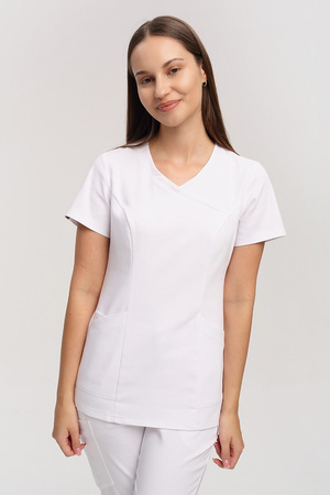 Dopasowana bluza medyczna damska biała BL 62, scrubs Premium Stretch Cotton