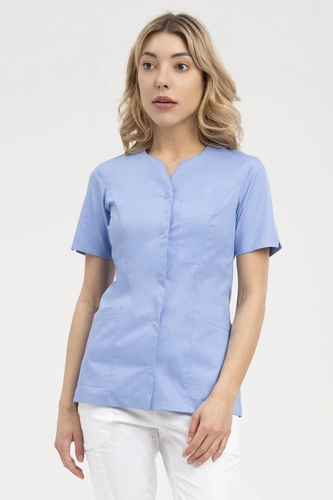 Women's medical jacket ZA 08, blue, short sleeve, Comfort Stretch