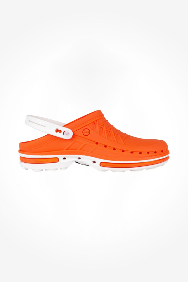 Obuwie operacyjne Wock Clog 05 z paskiem, buty medyczne unisex w kolorze pomarańczowym i białym