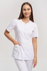 Women's medical jacket with universal neckline ZA 08, white, short sleeve, Premium Stretch Cotton