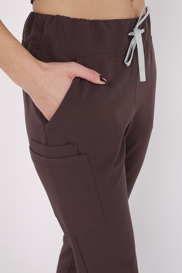 Women's Scrub Pants SE 96, chocolate, Elegant Stretch