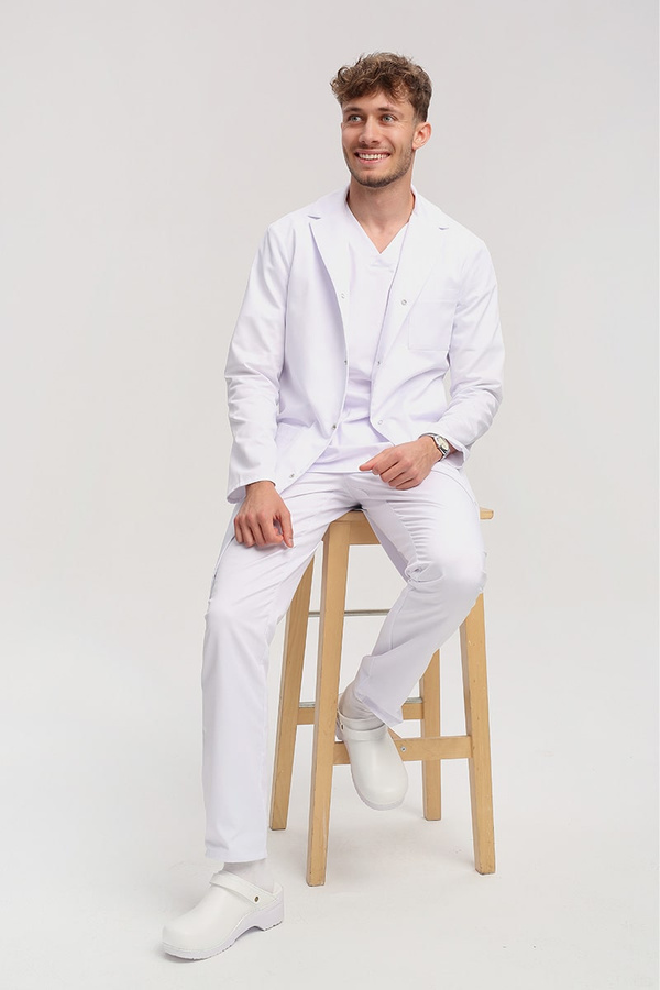 White men's medical lab coat FA 46, long sleeve, Premium