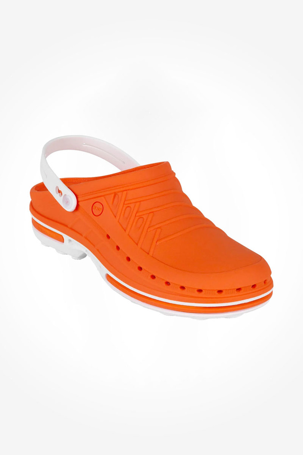 Obuwie operacyjne Wock Clog 05 z paskiem, buty medyczne unisex w kolorze pomarańczowym i białym