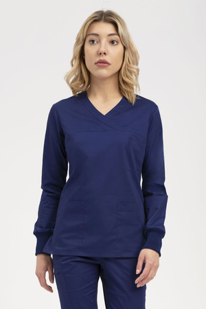 Women's medical surgical blouse BL 55, navy blue, long sleeve, Premium
