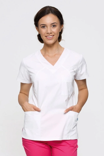 Bluza medyczna damska biała BL 52, krótki rękaw, Comfort Stretch