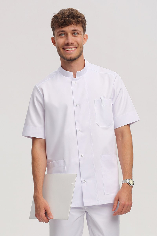 Men's medical blouse BL 58, white, short sleeve, Premium