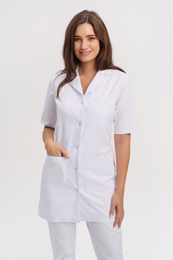 White women's medical lab coat FA 41.0, short sleeve, Premium