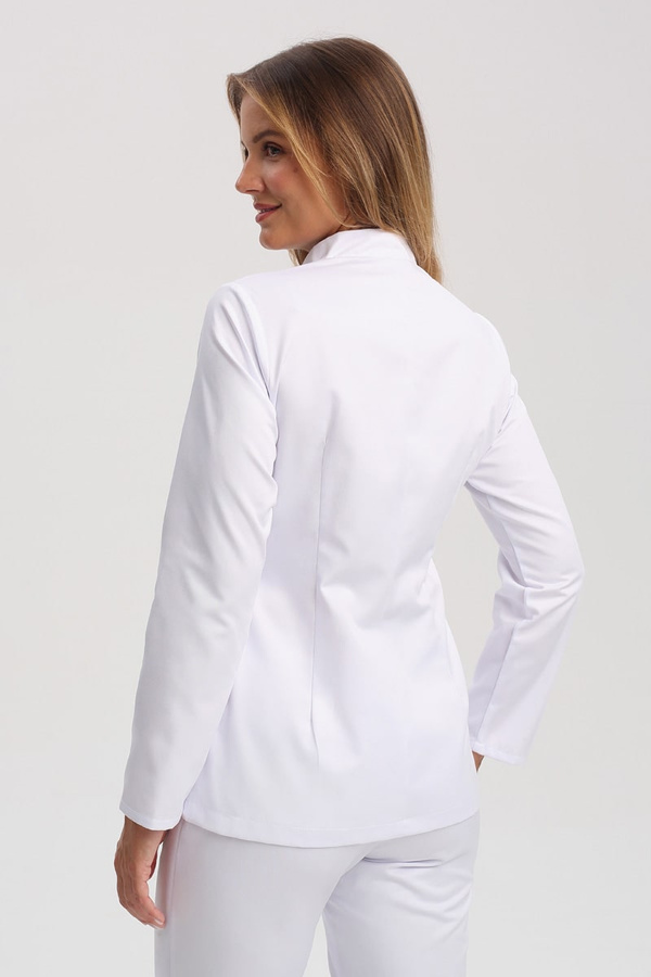 Women's medical jacket with stand-up collar ZA 19, white, long sleeve, Premium