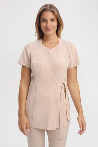 Żakiet medyczny damski beż nude ZA 15, krótki rękaw, Elegant Stretch