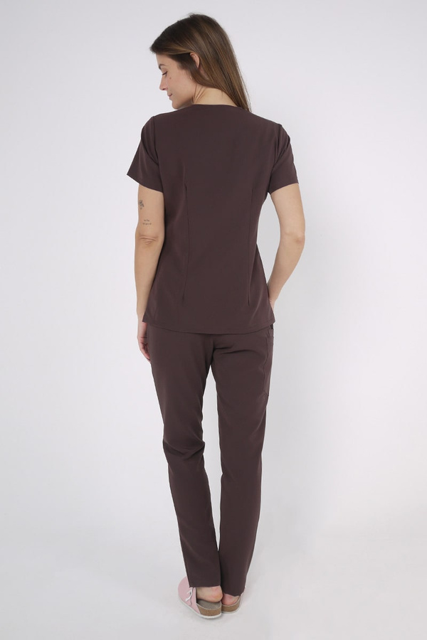 Women's Scrub Top BL 62, chocolate, Elegant Stretch