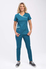 Women's medical blouse BL 50, dark turquoise with contrasting details, short sleeve, Comfort Stretch