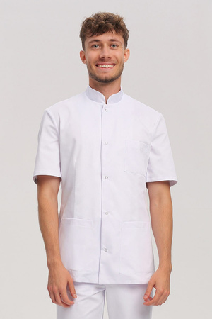 Men's medical jacket MA 25, white, short sleeve, Premium