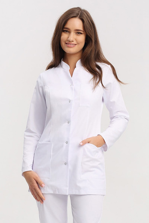 Fartuch medyczny damski biały FA 44, długi rękaw, Premium Stretch Cotton