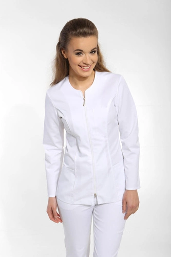 Women's medical jacket ZA 17, white, long sleeve, Premium