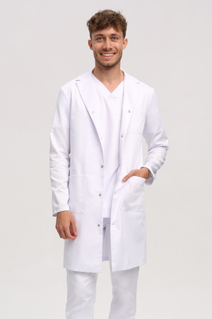 White men's medical lab coat FA 46, long sleeve, Premium