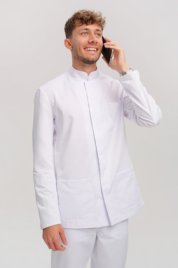 Men's medical jacket MA 29, white, long sleeve, Premium