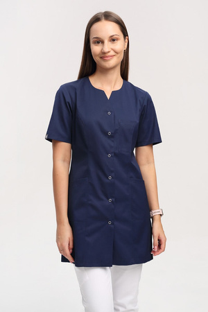 Women's medical lab coat FA 08, navy blue, 3/4 sleeve, Premium
