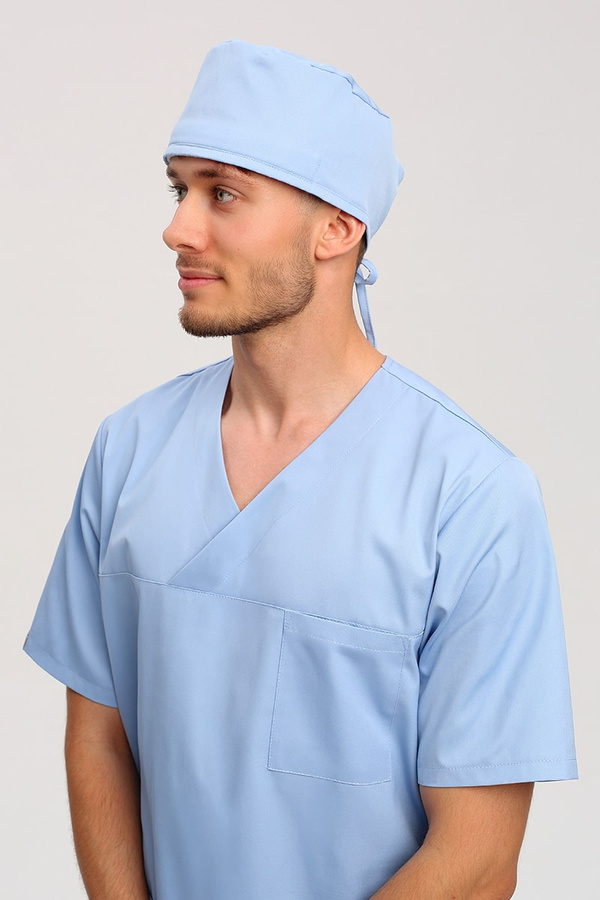 Surgical cap with terry cloth band, light blue