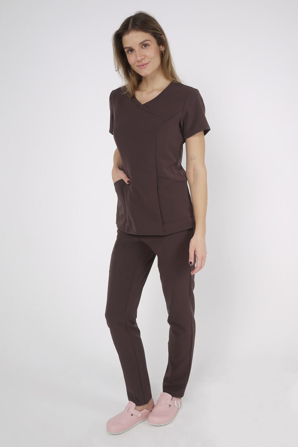 Women's Scrub Top BL 62, chocolate, Elegant Stretch