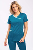 Women's medical blouse BL 50, dark turquoise with contrasting details, short sleeve, Comfort Stretch