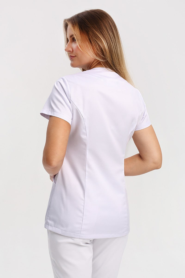 Women's medical jacket with V-neck ZA 10.2, white, short sleeve, Premium