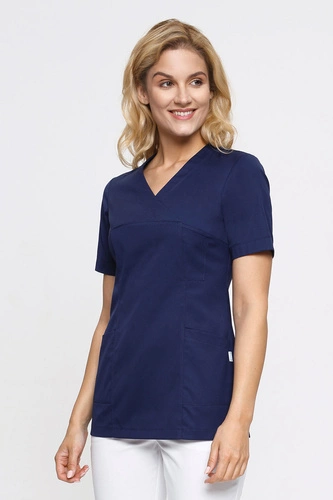 Bluza medyczna damska granatowa BL 54, krótki rękaw, Premium Stretch