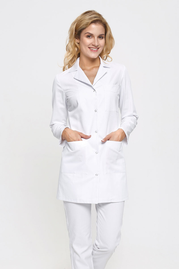 (Outlet) Fartuch medyczny damski biały FA 41.0, długi rękaw, Comfort Stretch
