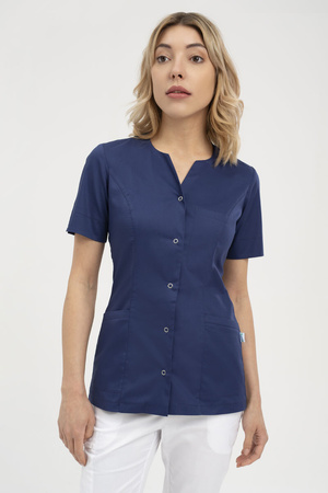 Women's medical jacket ZA 08, light navy blue, short sleeve, Comfort Stretch