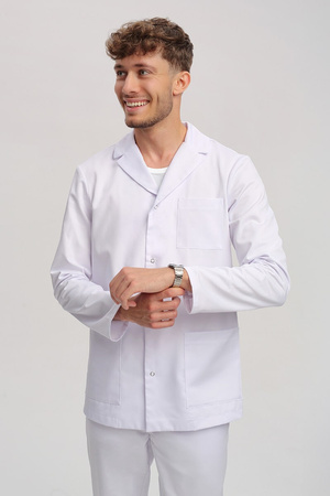 Men's medical jacket MA 26, white, long sleeve, Premium